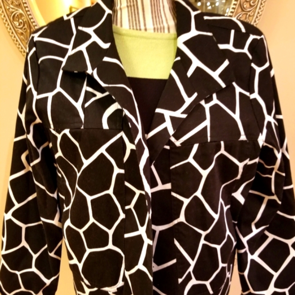 PatricR Christopher Geometric Animal Print Black & White Cotton Blazer